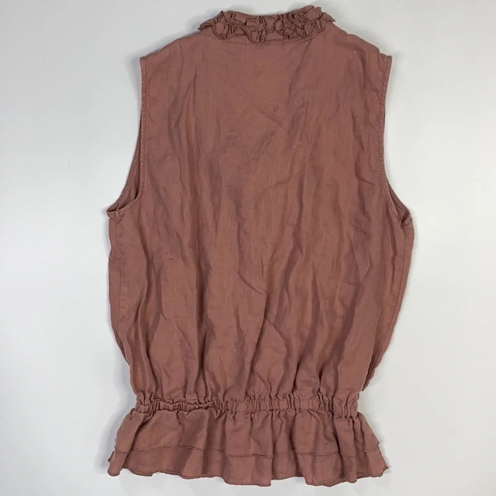 Carole Little Pink Linen Sleeveless Ruffleneck Top - Picture 2 of 4
